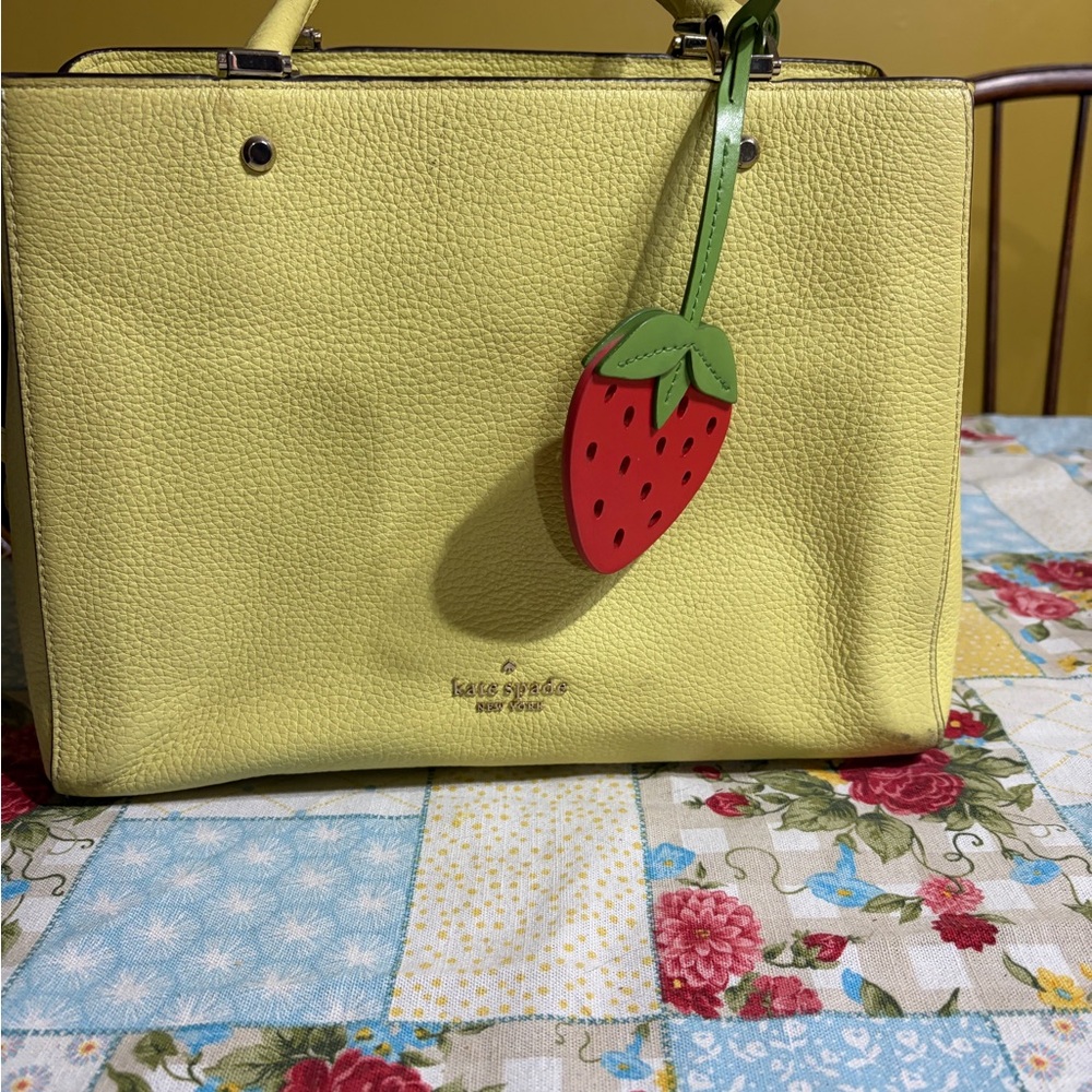 Kate Spade Lemon Yellow Tote with Strawberry Charm